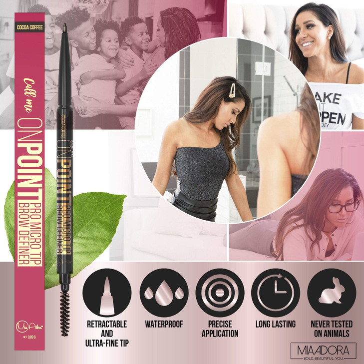 MICRO TIP Brow Definer Pencil - Waterproof & Smudgeproof ALL DAY WEAR - Cruelty FREE - Ultra Fine EXTRA Precision - Retractable Eyebrow Pencil - No S