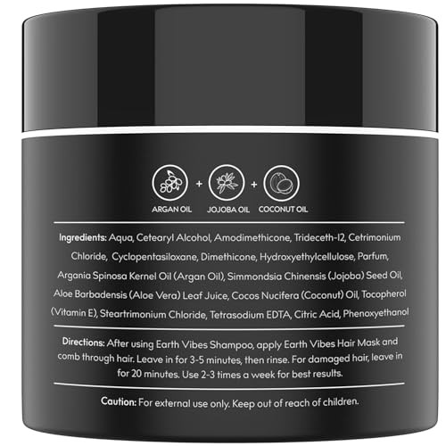 Earth Vibes Hydrating Argan Oil Hair Mask Conditioner - Deep Conditioning & Moisturizing - Hair Treatment For Dry Damaged Hair - Sulfate Free - Organ