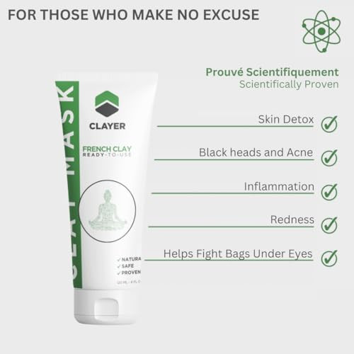 ACTIVE CLAY MASK - Ready-to-use HEALING Facial Mask & Body - HEAVY METAL FREE - 100% Natural - Blemishes, oily skin, detox, blackheads, pimples and m