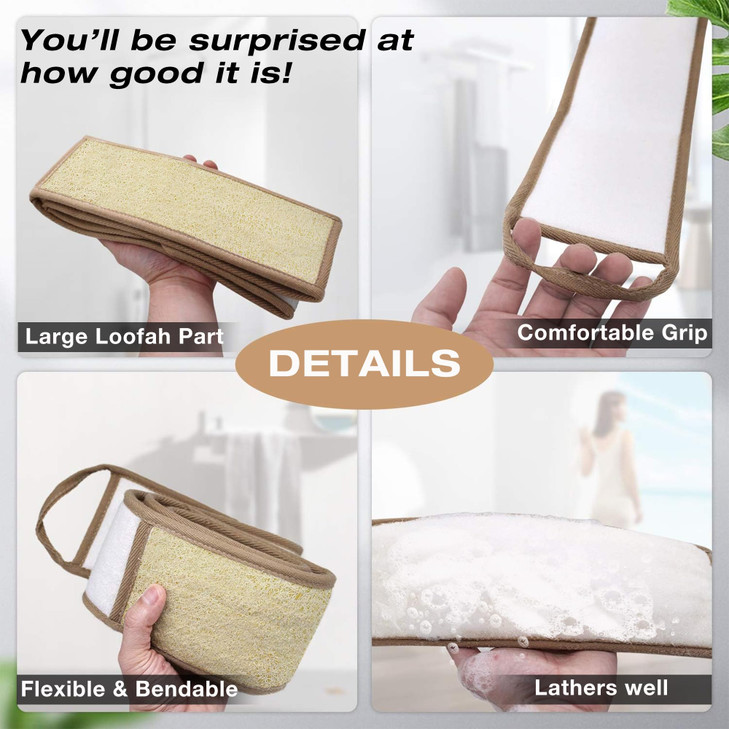 50 Inch Extra Long Natural Exfoliating Loofah Luffa Back Scrubber for Shower for Men Women, Deep Clean & Invigorate Your Skin Back Scrubber