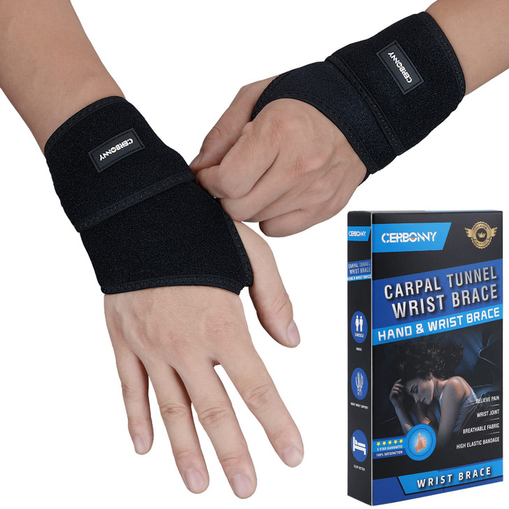 CERBONNY Carpal Tunnel Wrist Brace,2Pack Wrist Support Brace Adjustable Wrist Strap Reversible Wrist Brace for Sports Protecting/Tendonitis Pain Reli