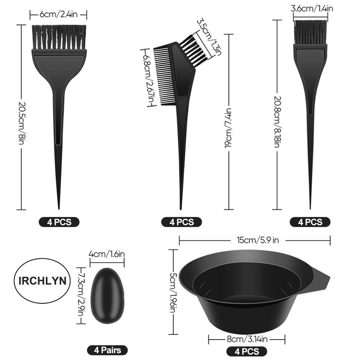 IRCHLYN Hair Dye Brush and Bowl Set Hair Dye Kit Hair Tint Dying Coloring Tool Hair Dye Comb with Ears Covers Hairdressing Clips and Hair Dye for Sal
