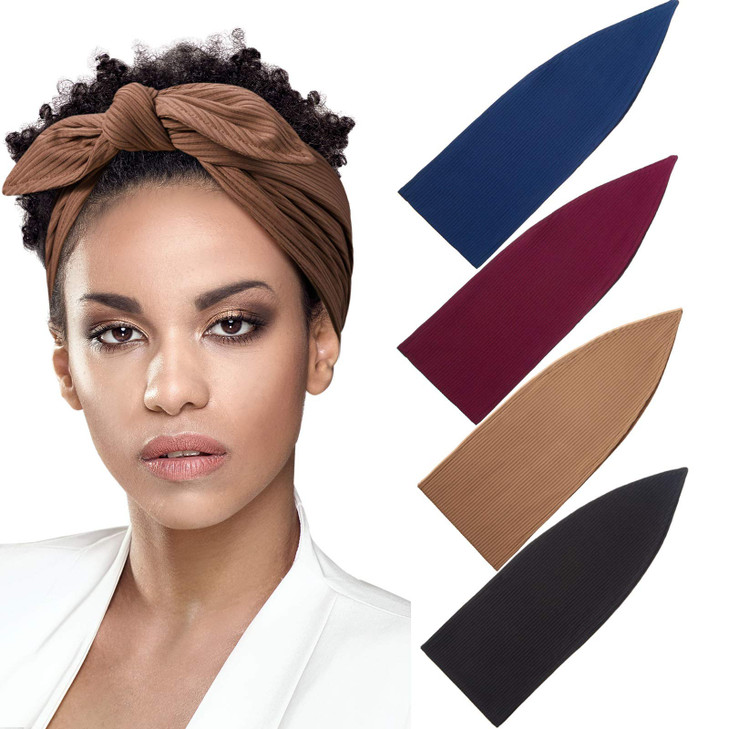 Syhood 4 Pieces Ribbed Headband Ribbed Stretch Bandie Stretchy Hairband Soft Head Wrap Turban Headband Boho Hair Band for Women Hair Accessories, 4 C