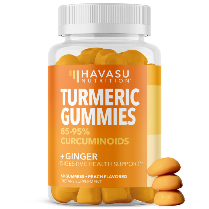 Turmeric Gummies with Ginger Root Extract - Digestive Health and Immune Support Supplement for Overall Wellness - 60 Count - Vegan, Non-GMO Curcumin