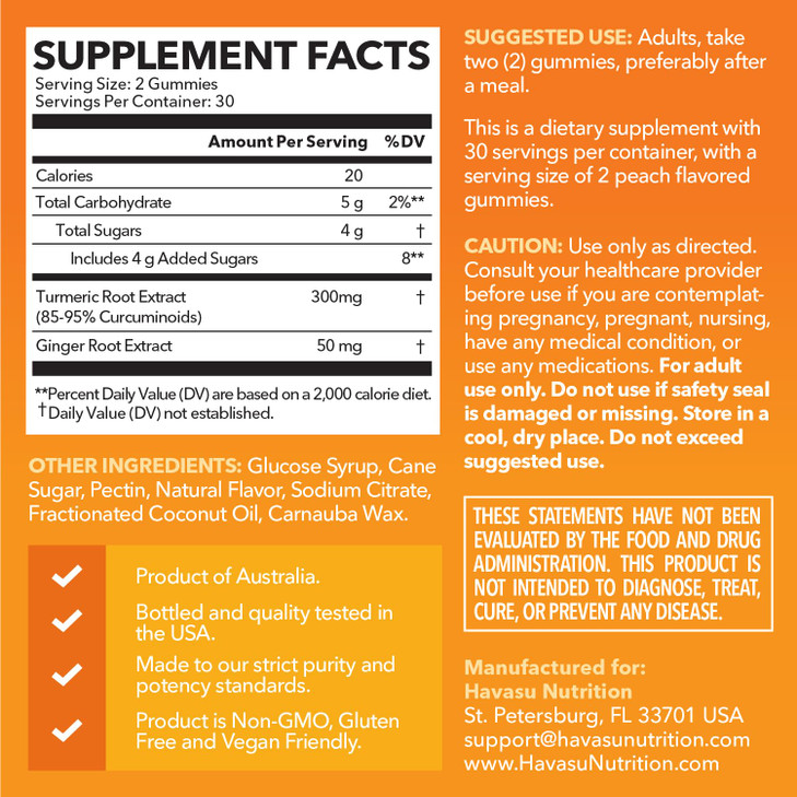 Turmeric Gummies with Ginger Root Extract - Digestive Health and Immune Support Supplement for Overall Wellness - 60 Count - Vegan, Non-GMO Curcumin