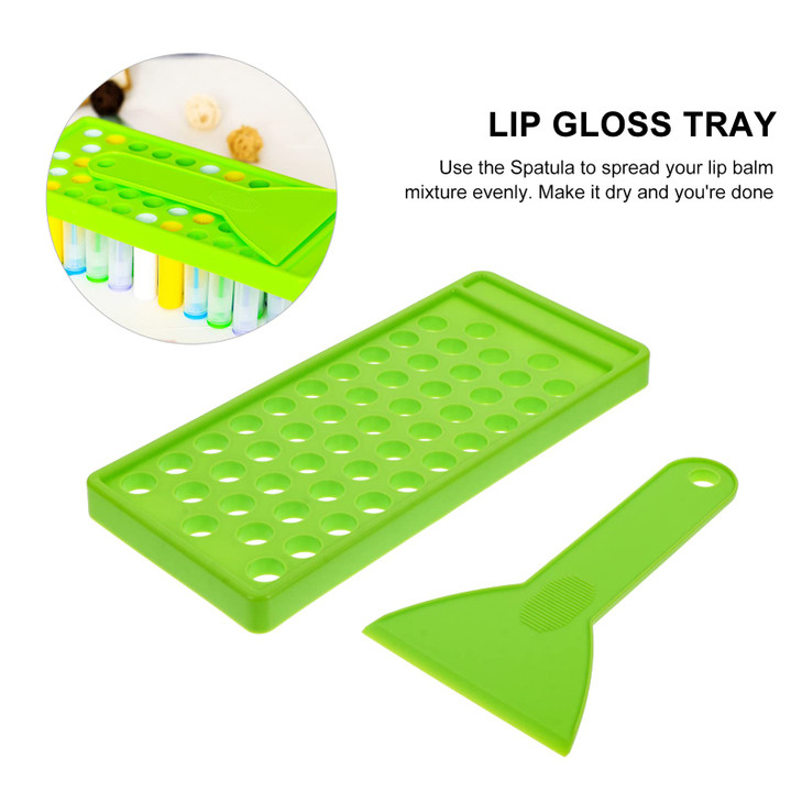 KALLORY Lip Balm Crafting Kit with 50 Holes Filling Tray and Flexible Spatula for Diy Lip Balm Containers Gloss and Making 9.84X4.33X0.66In