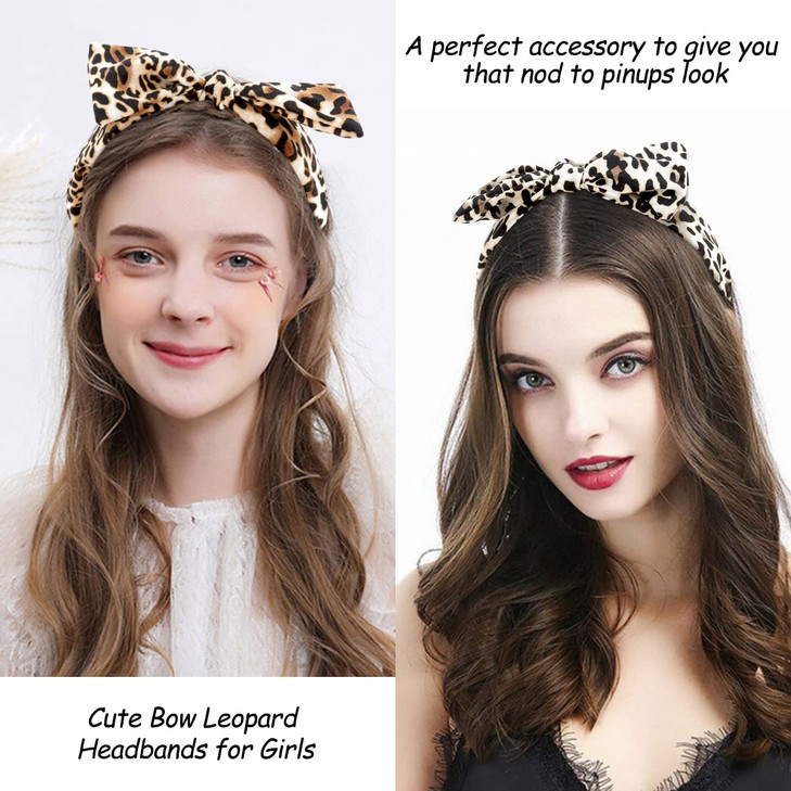 TOBATOBA Leopard Print Hairband, 6Pcs Bow Headbands for Women Girls, Cheetah Headband, Womens Knotted Headbands Fashion Hair Accessories for Christma