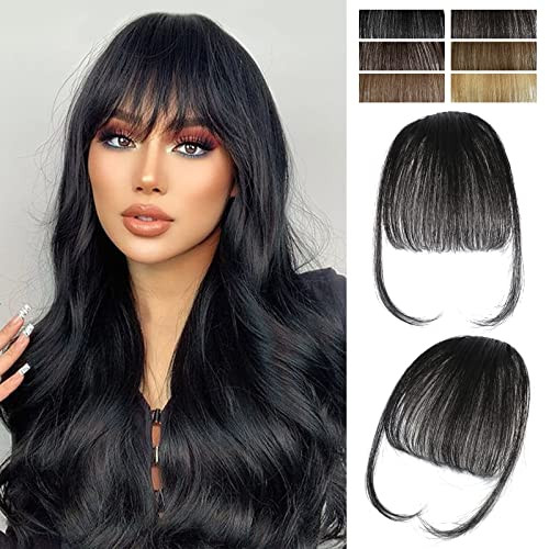 VERNA Bangs Hair Clip in Bangs - 100% Real Human Hair Bangs Clip in Hair Extensions, Easy to Use Fake Bangs, Natural Clip on Bangs, Black Wispy Bangs