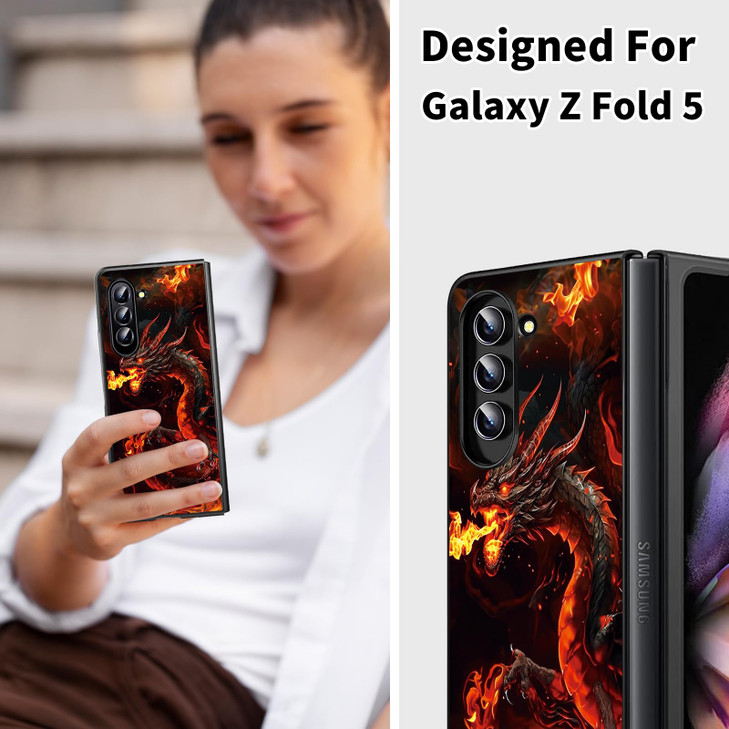 ACWDMKH for Galaxy Z Fold 6 Case,for Samsung Galaxy Z Fold 6 Case Slim Hard PC Ultra-Thin Anti-Scratches Shockproof Protective Cover,Cool Red Dragon