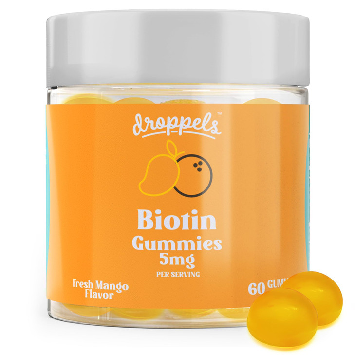Droppels Biotin Gummies for Healthy Nails and Hair Growth  Vegan Biotin 5,000mcg Nail & Hair Gummies  Non-GMO & Pectin-Based, 60 Count