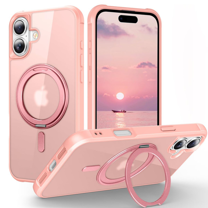 Magnetic for iPhone 16 Case with 360° Ring Stand, [Compatible with MagSafe], [Military Grade Shockproof], Slim Shockproof Translucent Matte Protectiv