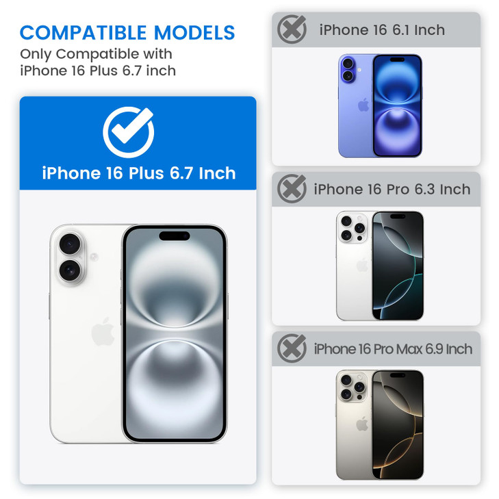 VEGO for iPhone 16 Plus Case with Stand, Camera Lens Cover & 360° Rotatable Ring Kickstand & Belt Clip Holster Upgraded Military Protective Cover - B