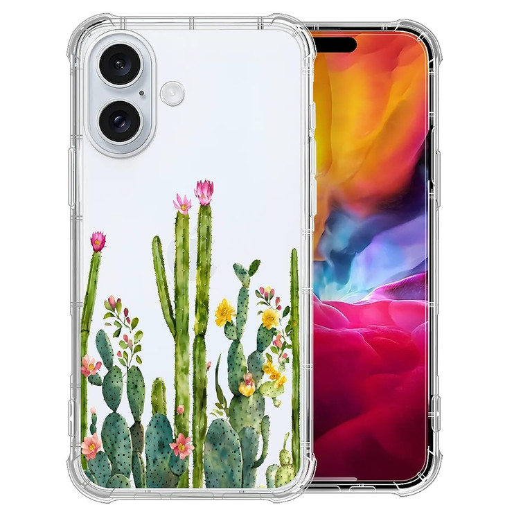 Yuning419 Compatible with iPhone 16 Plus Case,Soft TPU Transparent Shockproof Protective Cover Clear Case for iPhone 16 Plus,Cactus