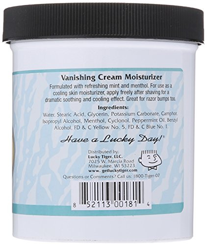 Lucky Tiger Sandahls Vanishing Cream, 12 oz | Classic Cooling After-Shave Moisturizer with Menthol & Peppermint Oil | Soothes Razor Burn, Refreshes