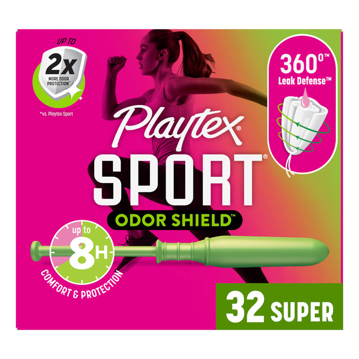 Playtex Sport Odor Shield Tampons Super Absorbency, Unscented - 32ct | Super Tampons for Women, Feminine Care, Playtex Tampon with 360 Leak Defense a