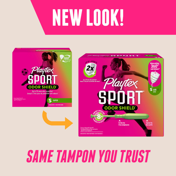 Playtex Sport Odor Shield Tampons Super Absorbency, Unscented - 32ct | Super Tampons for Women, Feminine Care, Playtex Tampon with 360 Leak Defense a