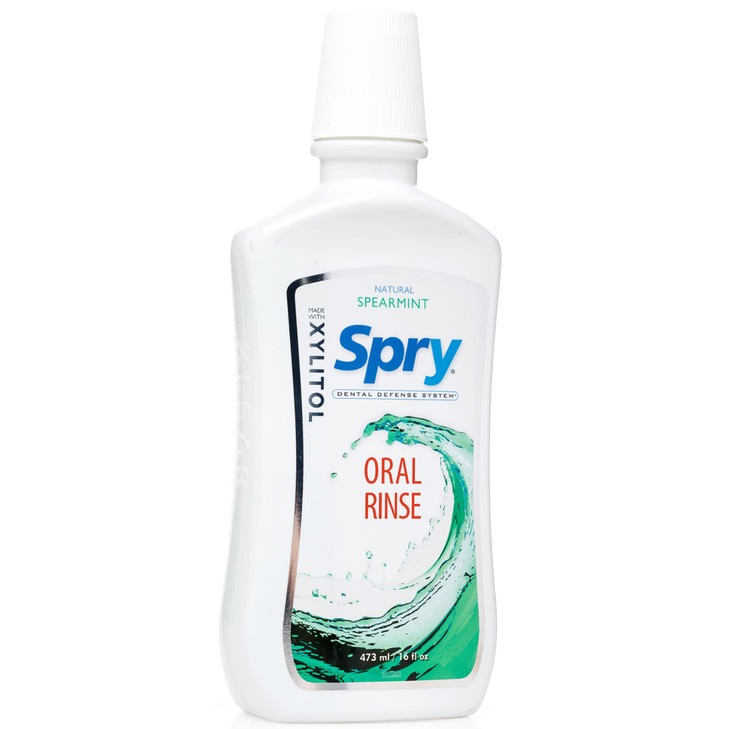 Spry Natural Xylitol Mouthwash Fluoride Free with Enamel Support, Gentle Alcohol Oral Rinse, Non-GMO, Spearmint - 16 fl oz (Pack of 1)