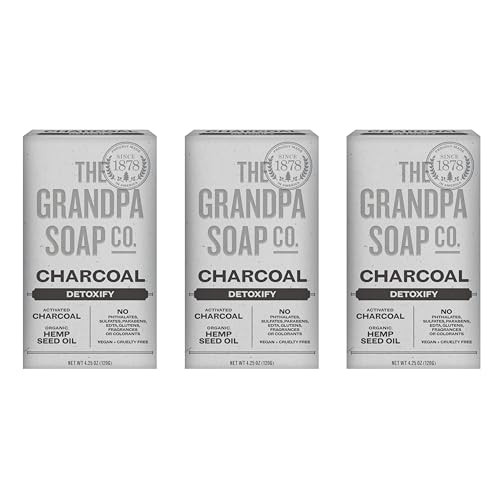 The Grandpa Soap Company Charcoal Bar Soap - With Activated Charcoal Hemp Seed and Mint Oil, Detoxifies, Draws Out Dirt and Toxins, Clear Congested P