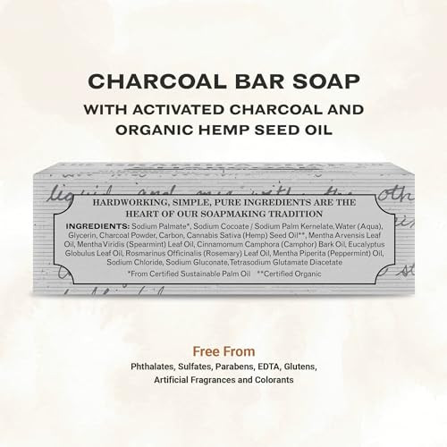 The Grandpa Soap Company Charcoal Bar Soap - With Activated Charcoal Hemp Seed and Mint Oil, Detoxifies, Draws Out Dirt and Toxins, Clear Congested P