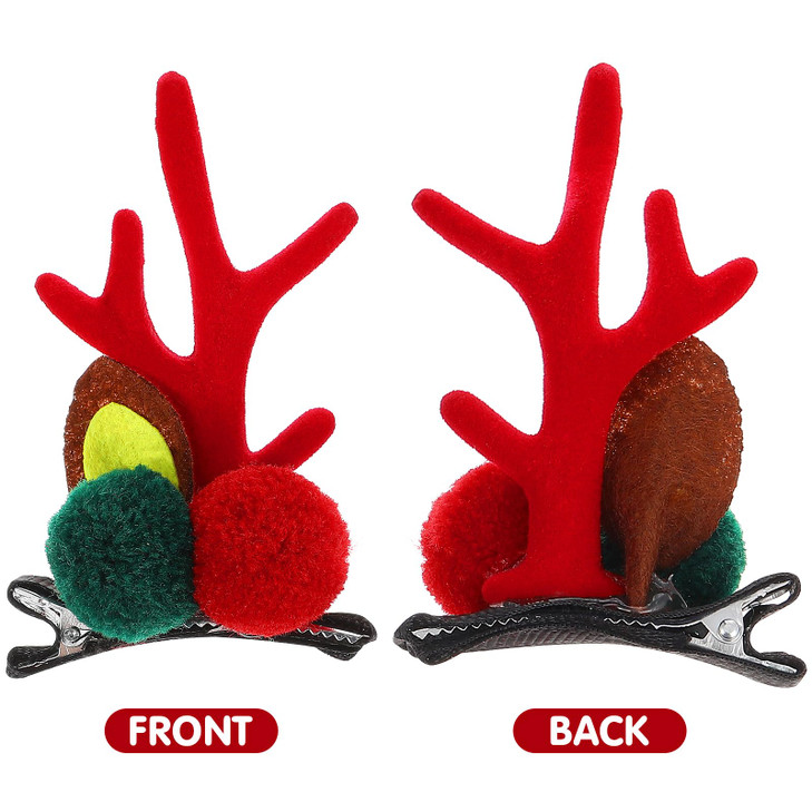 Antler Hair Clip 4 Pairs Cute Reindeer Hair Barrettes Alligator Deer Horn Hairclips and Ears Hair Pins for Christmas Party (Red)