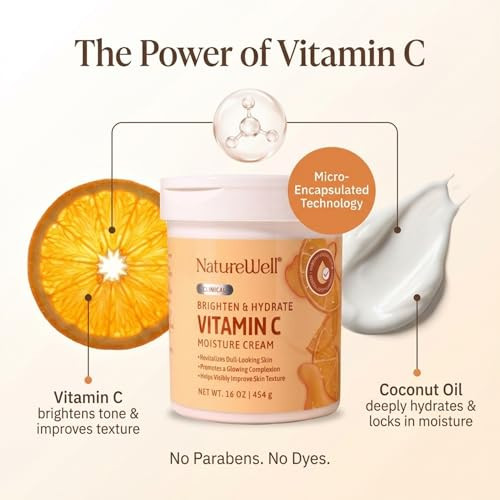 NATURE WELL Clinical Brighten & Hydrate Vitamin C Moisture Cream Skincare for Face, Body & Hands, Revitalizes Dull-Looking Skin, Promotes A Glowing C