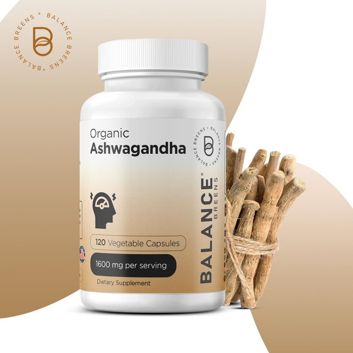 Certified Organic Ashwagandha 1600mg, 120 Veg Capsules - Supports Sleep & Balanced Energy Levels (120 Count (Pack of 1))