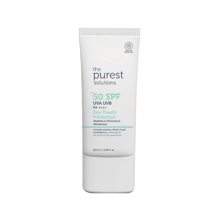 The Purest Solutions Dry-Touch Protection (Mattifier & Oil Control Moisturizer SPF 50+) - Combined with Witch Hazel & Bilberry - Oily Skin Type - Veg