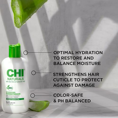 CHI Naturals with Aloe Vera Hydrating Conditioner, Strengthens Hair To Protect Against Split Ends & Breakage, Sulfate, Paraben, & Cruelty-Free, 12 Oz