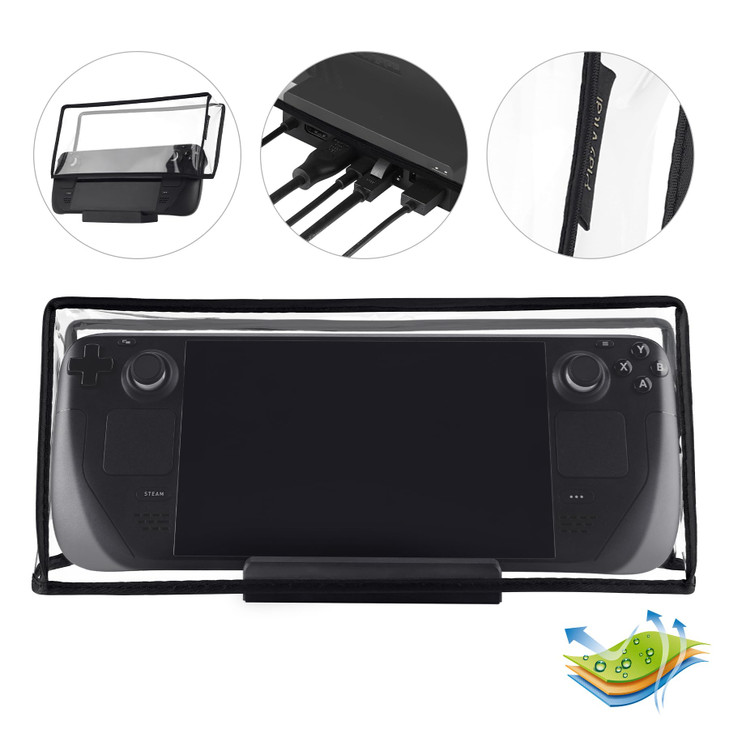 PlayVital Transparent Dust Cover for Steam Deck, Anti Scratch Waterproof Protector Dust Guard for Steam Deck Handheld Console - Clear Black