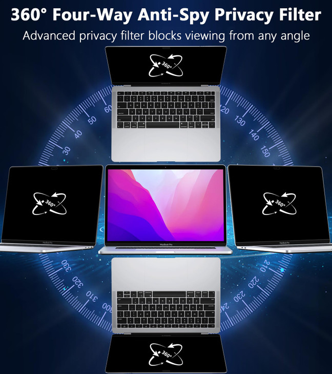 PYS 4 Way 360 Degree Macbook Air Privacy Screen for MacBook Air 13 Inch (2018-2021, M1),4 Directions Horizontal and Vertical All Around Anti Spy macb