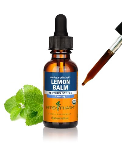 Herb Pharm Certified Organic Lemon Balm Liquid Extract for Calming Nervous System Support, Organic Cane Alcohol, 1 Ounce
