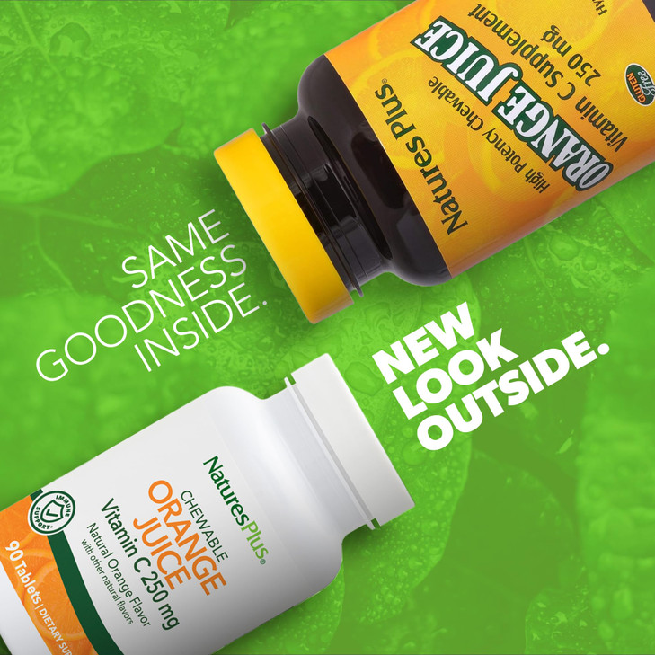 NaturesPlus Orange Juice - 90 Chewable Tablets - 250 mg Vitamin C - High-Potency Immune Support Supplement, Antioxidant - Gentle on Stomach - Vegan,