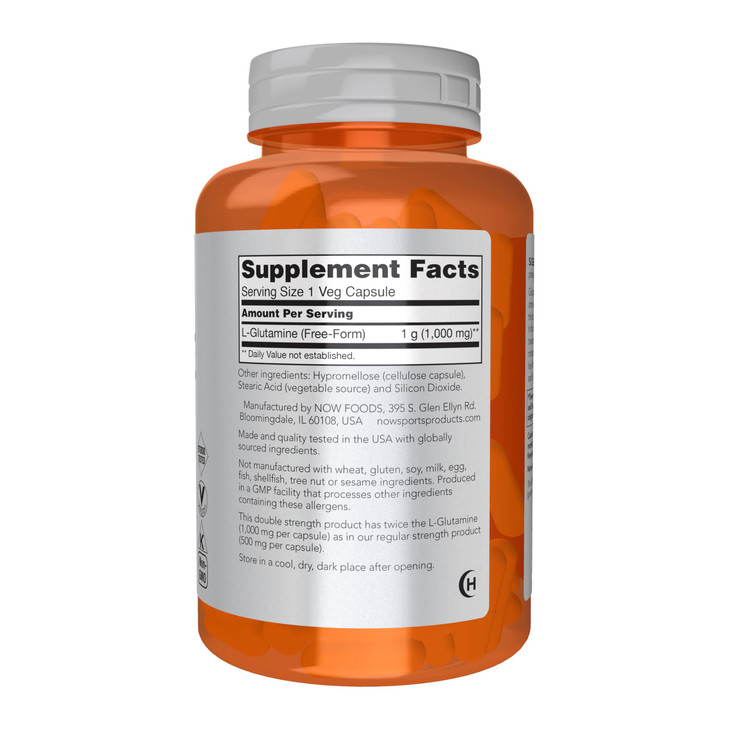 NOW Foods Sports Nutrition, L-Glutamine, Double Strength 1,000 mg, Amino Acid, 120 Veg Capsules