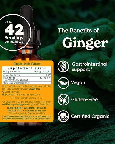 Herb Pharm Certified Organic Ginger Liquid Extract for Digestive Support - 1 Ounce