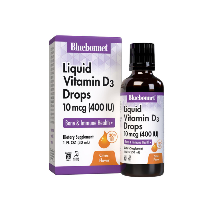 Bluebonnet Liquid Vitamin D3 Drops 400 IU, Citrus, 1 Fl Oz