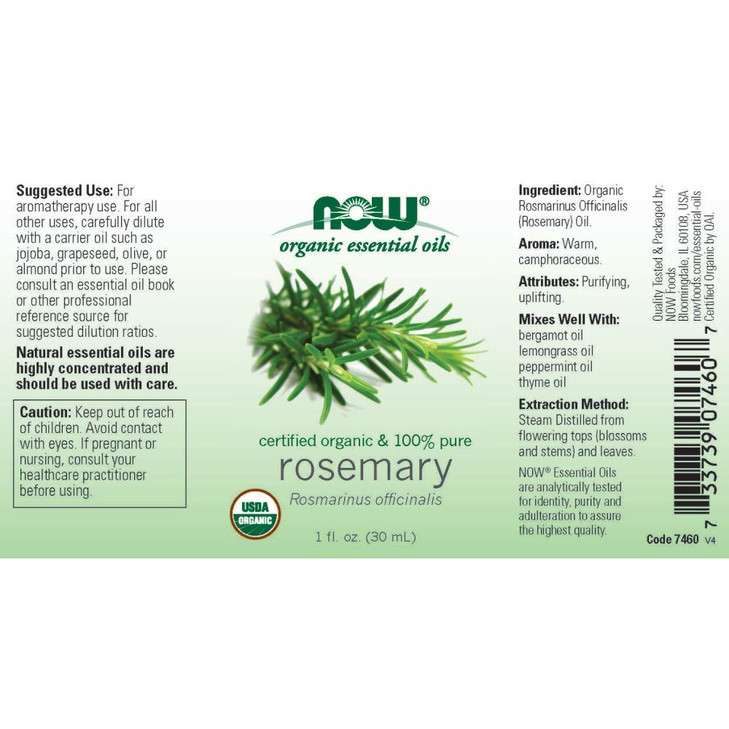 Now Foods Rosemary Oil Certified Organic 1 fl oz (30 ml) Liquid
