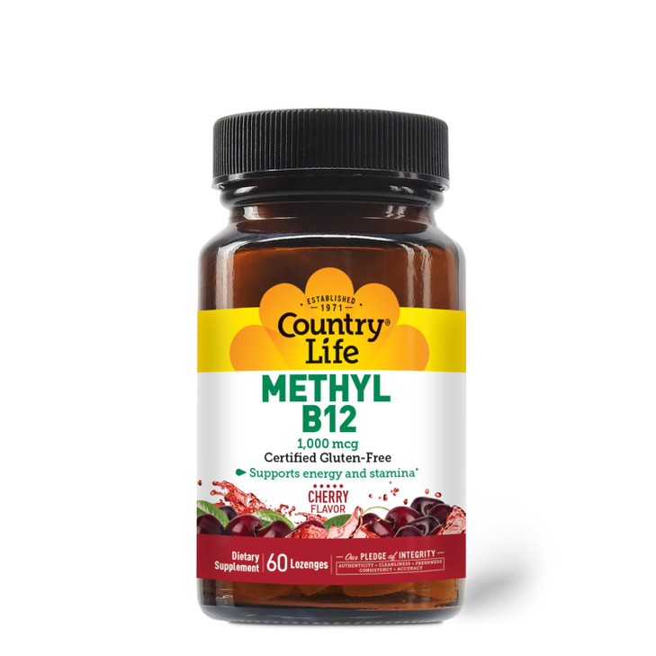 Country Life Methyl B12, Supports Energy & Stamina, 1000mcg, 60 Lozenges, Certified Gluten Free, Certified Vegan