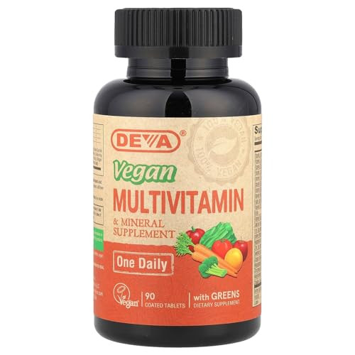DEVA Tiny Tablets Vegan Multivitamins for Women & Men, Multivitamin with Iron, Mineral Supplement, Vitamin C, Vitamin B Complex, Vitamin B12, Vitamin