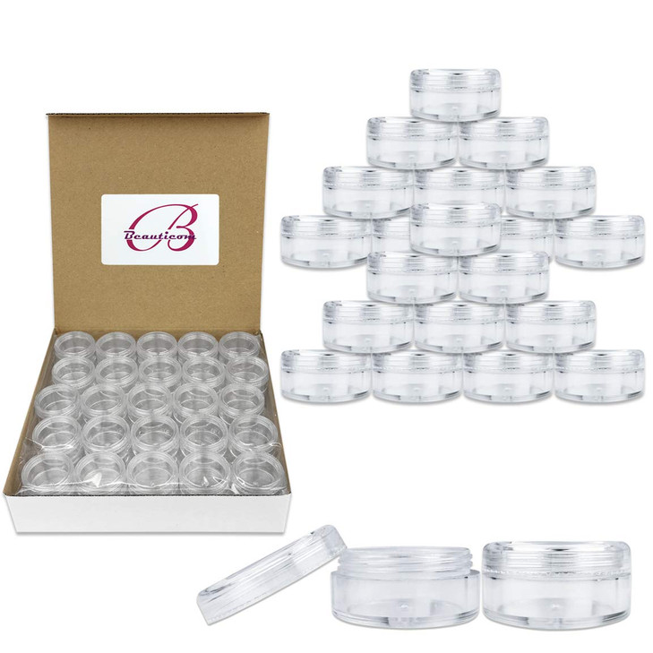 (Quantity: 100 Pieces) Beauticom 5G/5ML Round Clear Jars with Screw Cap Lids for Scrubs, Oils, Salves, Creams, Lotions