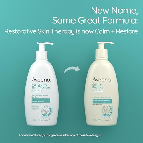 Aveeno Calm + Restore Daily Body Wash for Sensitive, Delicate Skin, Gentle Cleanser with Oat, Aloe & Pro-Vitamin B5 Soothes & Leaves Skin Feeling Nou