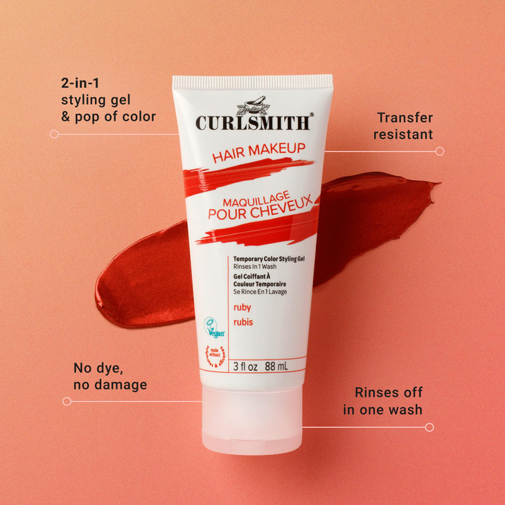 CURLSMITH Hair Makeup in Ruby - Temporary Hair Color for Curls, Styling Gel with Color, For All Curl Types, Vegan (3 oz)
