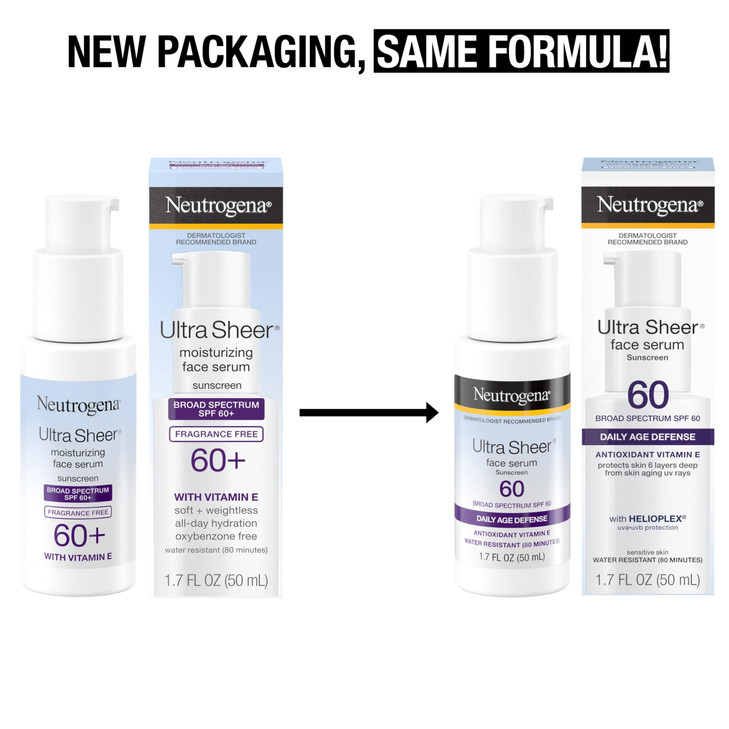 Neutrogena Ultra Sheer Face Sunscreen with Vitamin E & SPF 60, Sunscreen for Face with Broad Spectrum UVA/UVB Protection, Fragrance-Free, Oxybenzone-