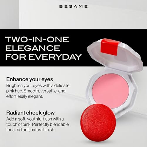 Besame Dreamy Pink Powder Blush & Eyeshadow 1959 Refill | Fits Signature Compacts Post-2019 | Pretty Pale Pink | 1950s Inspired Beauty | 2-In-1 Cheek