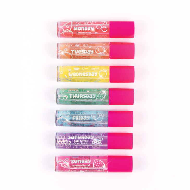 Make It Real 3C4G Days of the Week Lip Gloss Set - 7 Pack Kids Lip Gloss Kit - Clear Flavored Roll On Lip Gloss for Girls & Teens
