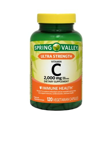 Ultra Strength Vitamin C Capsules Dietary Spring Valley Supplement, 2,000 mg, 120 Count and Bookmark Gift of YOLOMOLO