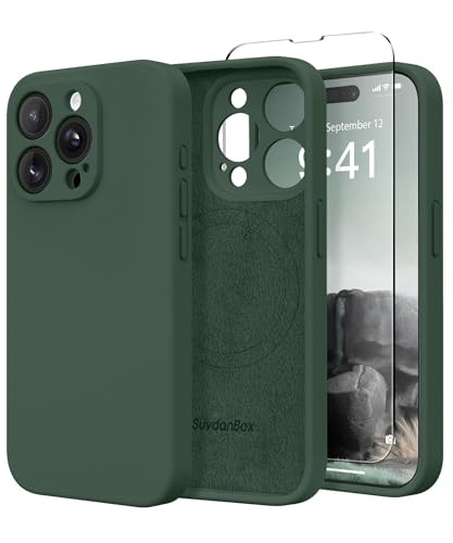 SuydanBox Magnetic for iPhone 15 Pro Max Case, Compatible with MagSafe, [Full Camera Protection][Screen Protector] Silicone Shockproof Protective Pho