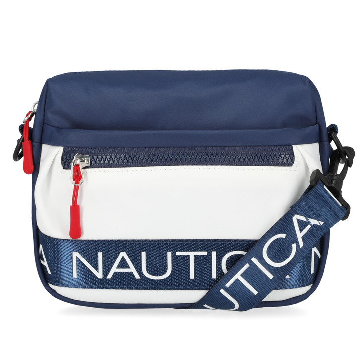 Nautica Women's Nylon Bean Bag Crossbody/Belt Bag With Adjustable Shoulder Strap, Indigo/White, One Size