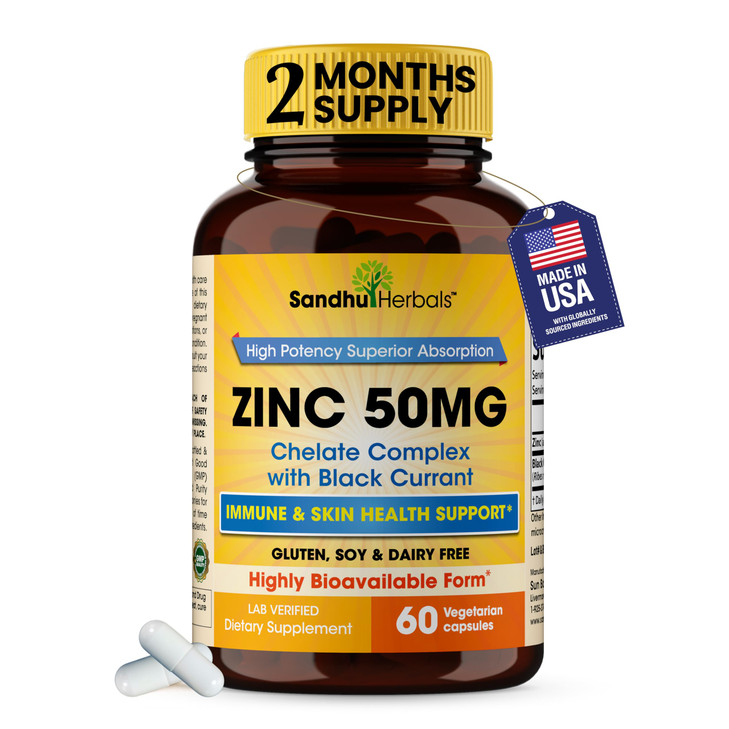 Zinc 50mg Capsules for Men and Women, 60 Count | Highly Absorbable Zinc Supplements for Immune System Support | Zink 50 mg Mono Methionine Chelated C