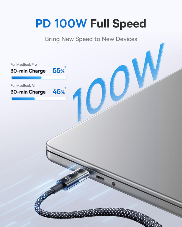 Baseus USB C Cable, 100W 5A Fast Charging USB C Charger Cable with LED Display, Zinc Alloy Nylon Braided USB C to USB C Cable for iPhone 16/Pro/Plus/