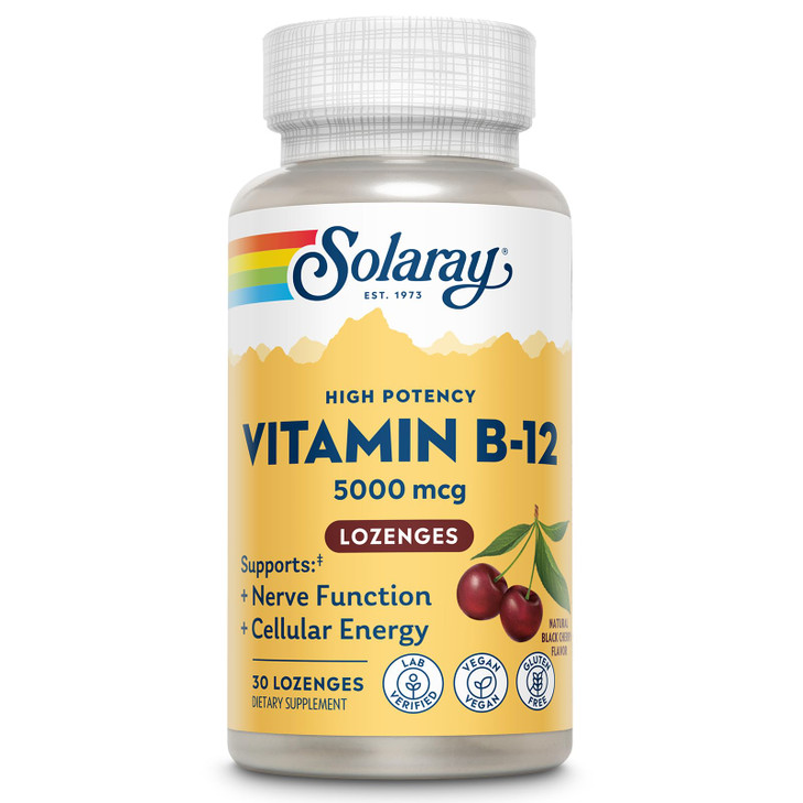 SOLARAY High Potency Vitamin B12 Lozenges 5000mcg - w/Methylcobalamin (Methyl B12), Nerve Function and Cellular Energy Support, Natural Black Cherry,